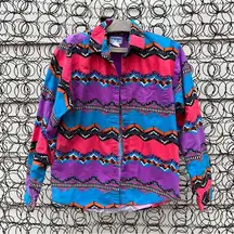 Vintage 80s 90s Wrangler Neon Aztec Southwestern Stripe Boho long sleeve shirt
