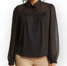 NWT Laundry by Shelli Segal Sheer Dot Balloon Sleeve Blouse (Black) - XL