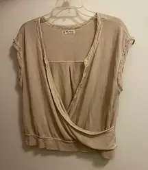 We The Free People Womens Top  Shirt S Small Beige Embroidered Back Open Front