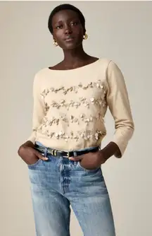NWT J.Crew Mariner Jersey Long Sleeve T Shirt Floral Embellishment Light Khaki