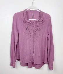 Free People Floral Embroidered Shirt Top Purple Size Medium