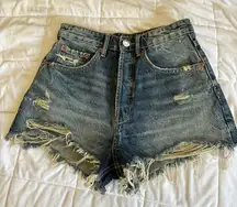 Zara Blue Jean Shorts Distressed High-Waisted