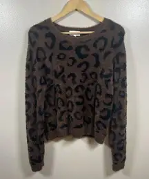 Bella Dahl Leopard Print Sweater Size Small Fuzzy Animal Print Round Neck Comfy