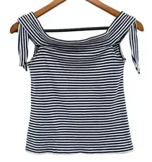 Mango Womens Striped Off The Shoulder Ribbed Cropped Bardot Top