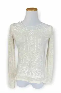 Womens Xhiliration Ivory Lace Overlay Heathered Long Sleeve Blouse Top - Sz S
