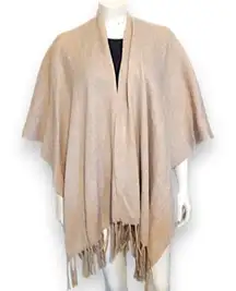 Chicos Reversible Ruana Wrap-One Size-Fringe Detail-Neutral- Classic-Shawl