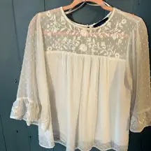 Blue Rain Ivory Floral Embroidered Blouse