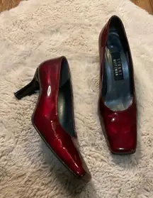 Stuart‎ Weitzman 8 Square Toe Heels Red Patent Shoes