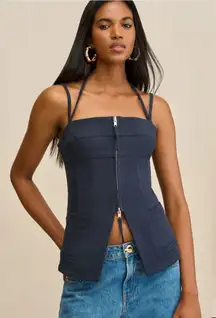 Cult Gaia Katella Corset Top Zip Front Halter Navy Deep Lake 2 NWT