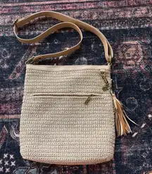NWOT The Sak Lucia Tan Bamboo Static Crossbody Zip Bag Hand crochet purse