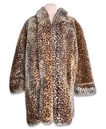 Vintage Monterey Fashions Leopard Print Faux Fur Coat Made In USA Plus Size 1X