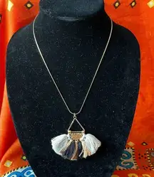 18” Bohemian Gold-Tone Necklace with Earth Tone Large Fan Pendant