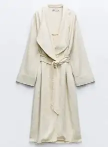 Zara Frayed Rustic Trench Coat M/L NWT Linen Minimalist Light Beige Neutral Belt