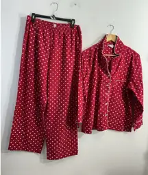 Womans Charter Club Intimates 2 Piece Pajama Set Large Red White Polka Dot