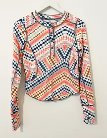 Free People Aztec Print Henley Long Sleeve Top Medium M
