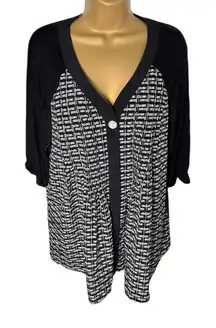 Style & Co Mixed Media Blouse Button Front Black Combo Medium