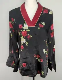 Jones New York V-Neckline loungewear Black Floral Satin S‎