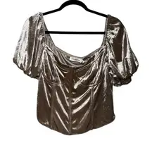 NWOT ALL IN FAVOR Champagne Velvet Puff Short Sleeve Corset Top with Boning - L