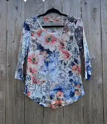 One World Live And Let Live Womens 3/4‎ Sleeve Top Size Small Spring White