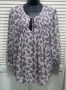 Tommy Hilfiger Chiffon Pink/Black Floral Pleated Long‎ Sleeve Blouse Size Large