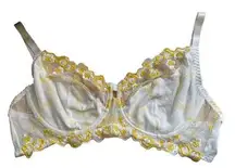 Plus Size White Yellow Cottagecore Romantic Boho Sheer Floral Lace Underwire Bra
