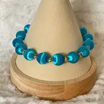 Vintage 90s Blue Satin Covered Bead Bracelet