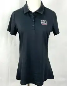 Under Armour Black Golf Polo Fitted Shirt PGA Event Women's Sz Med UA Baltusrol