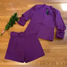 NWT Two piece dressy Short and blazer set purple size M