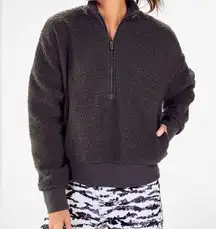 Sherpa Dream Polar Fleece Sweater Cropped Pullover 1/2 Zip Size M gray