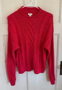 J.Crew bright pink cable knit roll neck sweater size medium