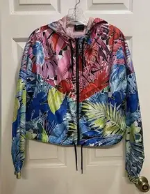 Nike  Jacket Womens Medium Hyper Femme Zip Nylon Hoodie Tropical Floral Cropped