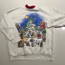 Vintage Land's Sea Christmas White Sweatshirt Size Large‎ Grandma Bear Crewneck
