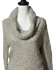 Mango Textured Tan and Silver Cowl Neck Sweater Sz M