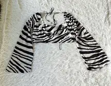 ASOS LUXE Women’s long sleeve cowl front open back CROPPED TOP zebra print 10