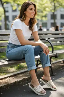 Anthropologie Tan and White Leopard Slide Sandals