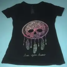 EMPYRE skull dream catcher v-neck short sleeve t-shirt tiny flaw size XS