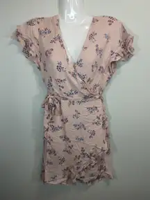 NWT Francesca's Blush Floral Wrap Dress Womens Size L Ruffled Mini Feminine