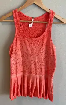 FREE PEOPLE Rally Tank‎ Top Orange Perforated Peplum Summer Tank EUC XS