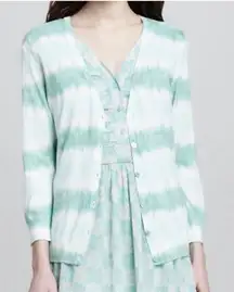 Tory Burch Theo Cardigan Mint White Shibori Tie Dye Striped L