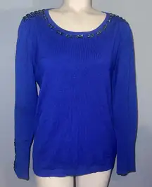 Joseph A Royal Blue Sweater with Beaded Accents top shirt woman’s medium