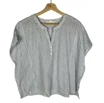 Lovestitch Blue & White Stripe Henley Short Sleeve Blouse S