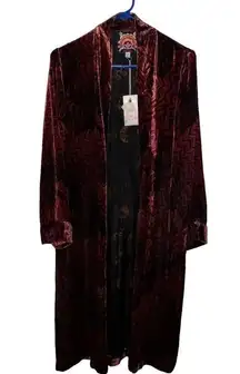 Johnny Was  Belle Velvet Kimono Coat Duster Women Size XS Silk Blend BurgundyNew