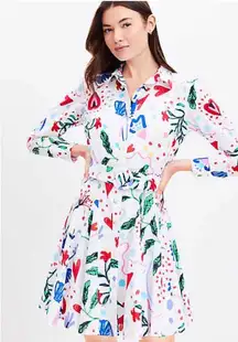 LOFT White Colorful Graffiti Tropical Rhythm Godet Shirt Dress Sz.12