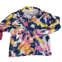 NEW BOBBIE BROOKS Tie Dye Blue Yellow Pink Longsleeve 1/4 Zip Pullover‎ Small