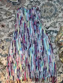 Jack Vintage Dress Women’s Y2K 4 Multicolor Artsy Spaghetti Chiffon Lined Maxi