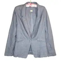 Poetry Blue 100% Linen‎ Lightweight Blazer Jacket Sz 6 Pockets Unlined Lagenlook