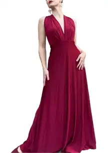 Lulu’s Red Stretch Jersey Plunge Halter Dramatic Glam Formal Maxi Dress Gown M