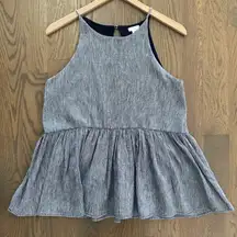 BP Peplum Halter Top Peplum Blouse Chambray Cotton Fabric in Blue Size Small