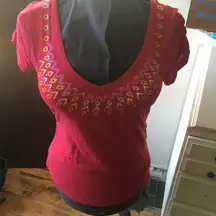 Athleta Embroidered flower neckline T-shirt