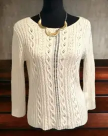 Jones New York Country Cream White Open Cable Knit‎ Sweater Women's Small Casual